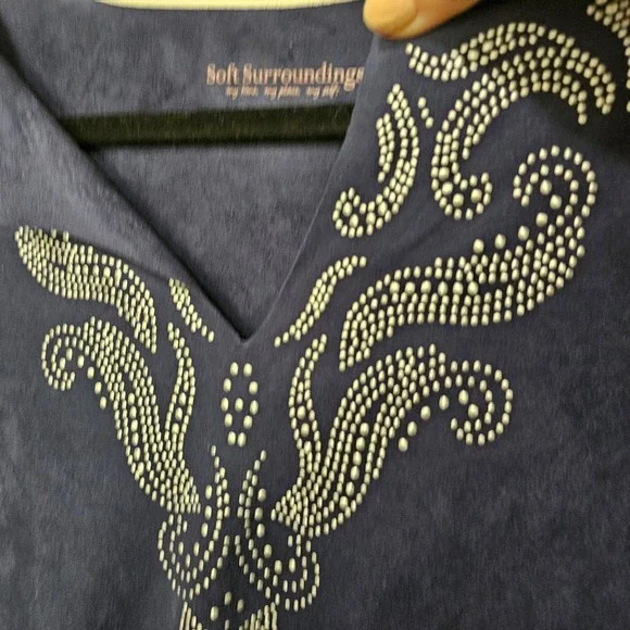 Soft Surroundings 1X Ambrosia Faux Suede‎ Tunic Dress Blue Studded Boho Casual - Picture 5 of 9